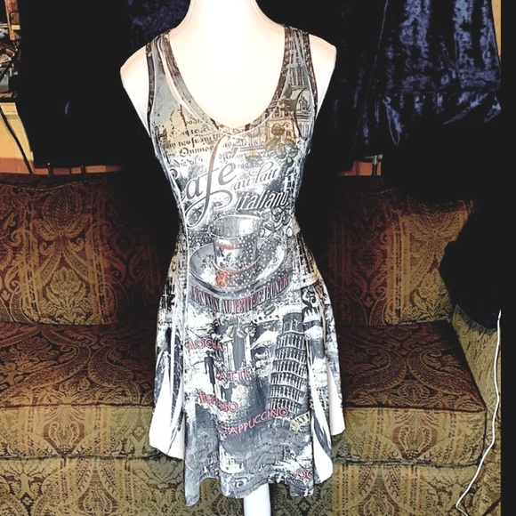Vintage Y2K Dress Sparkly Graphic Print sequin 90s Moto Fairy Grunge Flowy Witch - Picture 5 of 10